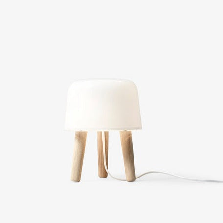 Milk Table Lamp - Natural wood legs, White cord