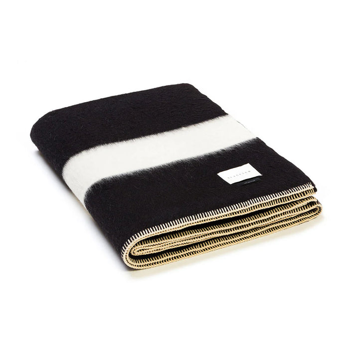 The Siempre Recycled Blanket Black with Ivory Stripe
