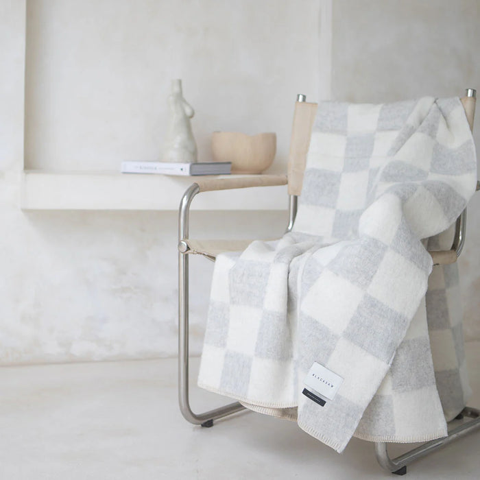 Crosby Heirloom Blanket. Zero Dye light heather ivory check