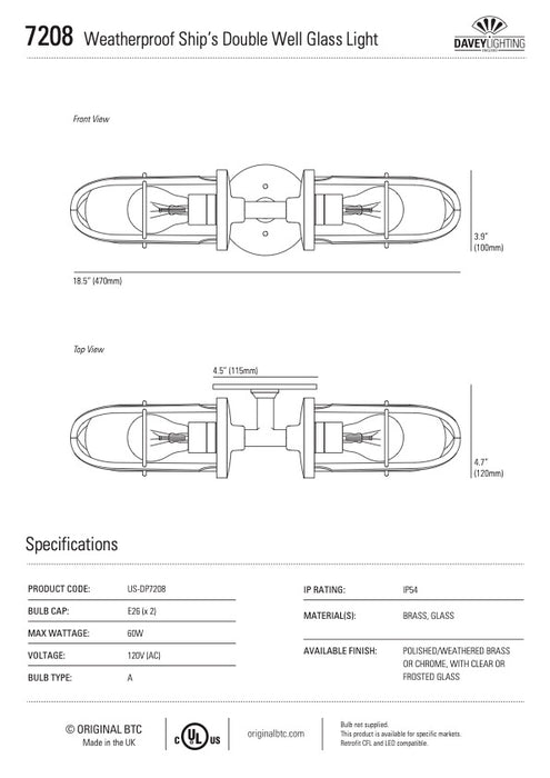 Weatherproof Ship's Double Well Glass Polished Brass / Clear